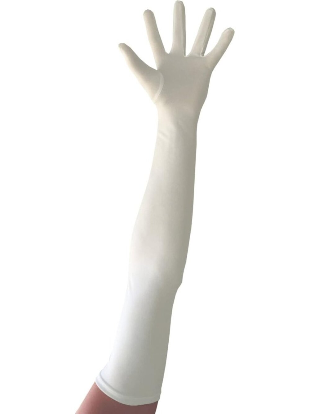 Women's White Stretchable Arm Sleek Cosplay Costume Length Spandex Gloves